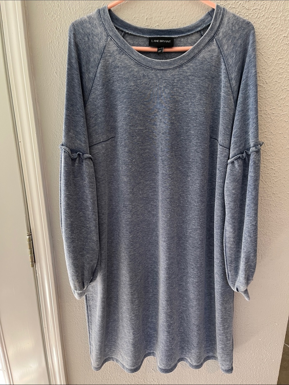 Lane Bryant Heathered Slate Blue Tunic with Ruffle Trim size 14/16